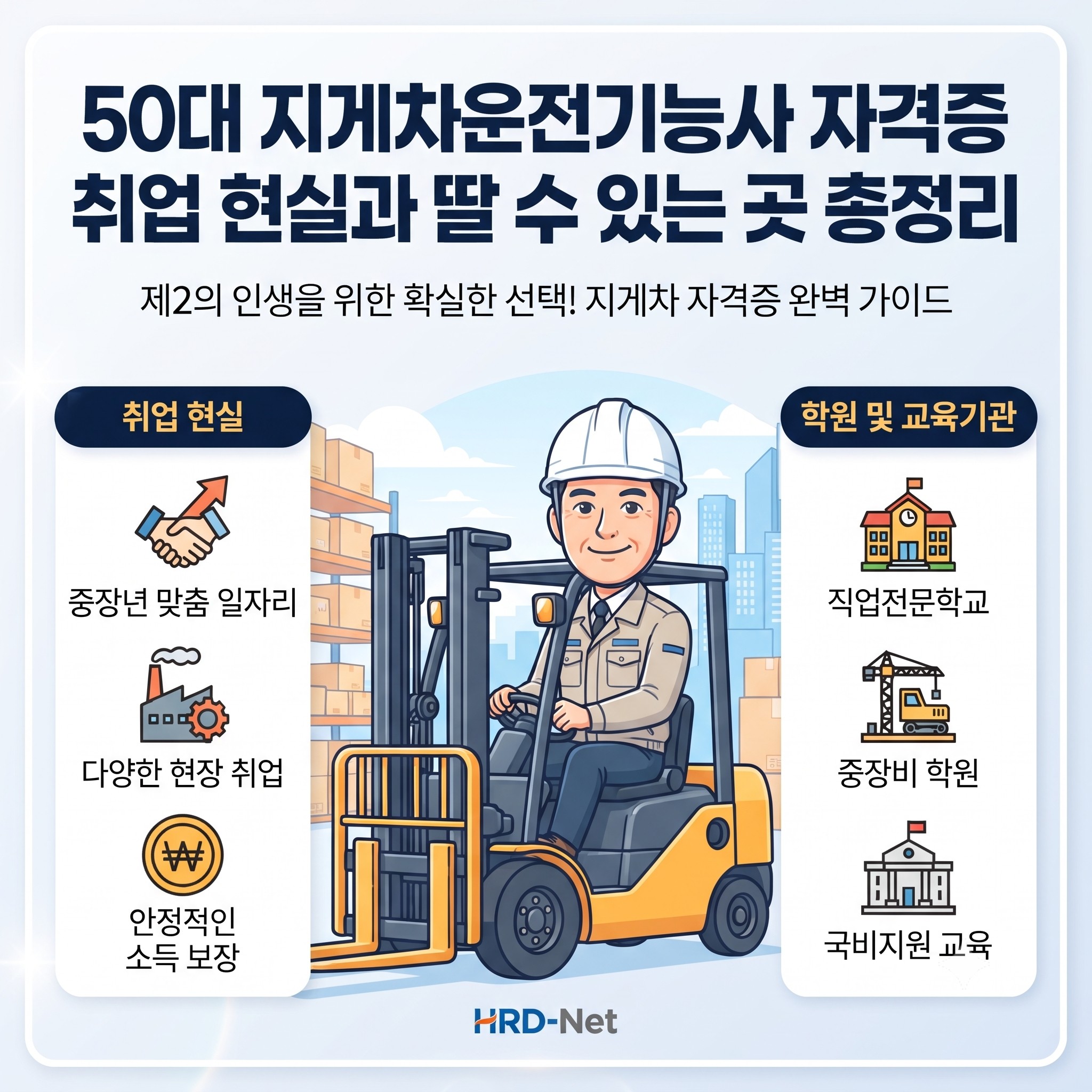 50대 지게차운전기능사 자격증 취업 현실 및 교육기관 안내 카드뉴스